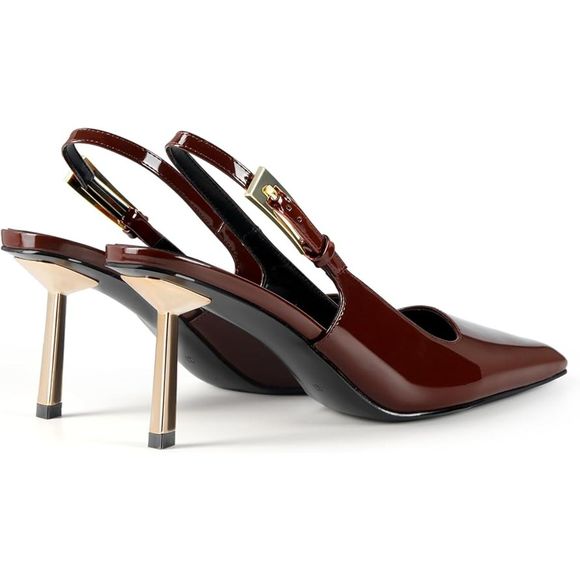 Women Closed Toe 3.5 IN Kitten Brown Heels Women Pumps Square Toe Heeled - Picture 2 of 6